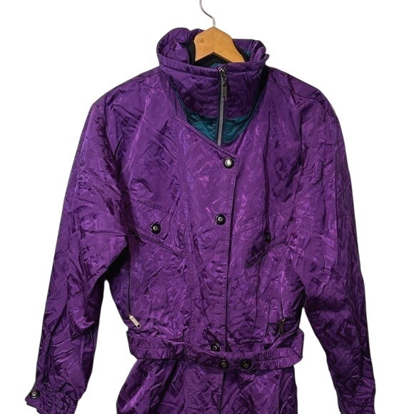 Vintage Retro‎ Black Bear Purple Diamond Pattern One Piece Snow Ski Suit Size S - Picture 3 of 10